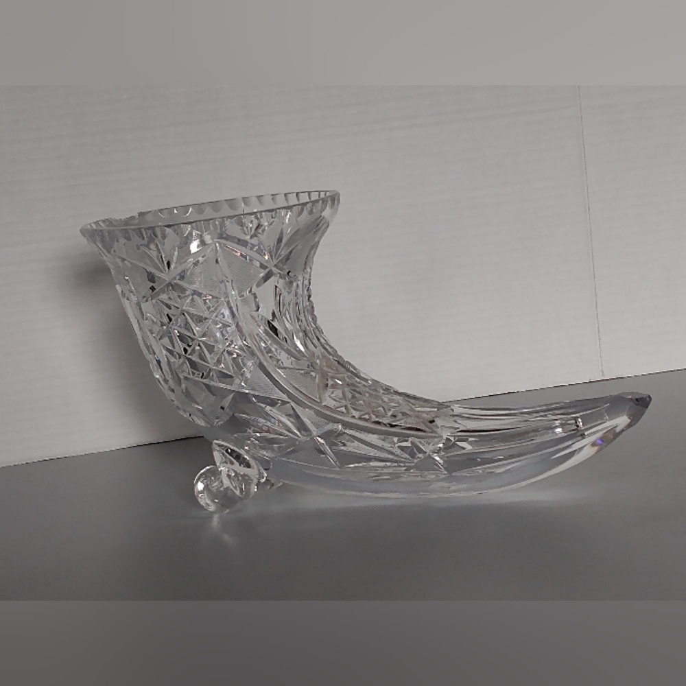 Vintage Large Crystal Horn of Plenty Vase 6 Inches tall SEE DESCRIPTION